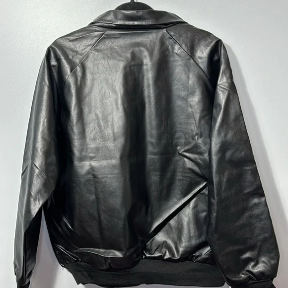 Jiechaofang Black‎ with White Piping Faux Leather Jacket in Size XL